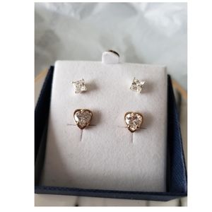 Earrings Set2 Princess CZ Cut Sterling Silver& Heart CZ Larger Cut Rose Gold New